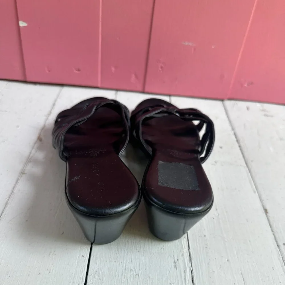 Vintage Y2K Naturalizer Italy Black Leather Knot Wedge Slide Sandals 8.5